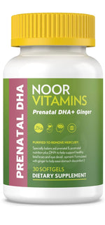 Noor Vitamins Halal Prenatal Vitamins with DHA and Folic Acid, Essential Vitamins, Ginger to Soothe Mom's Stomach, Iron, Softgels, Prenatal Vitamin Before/During/Post Pregnancy (1 Month Supply)
